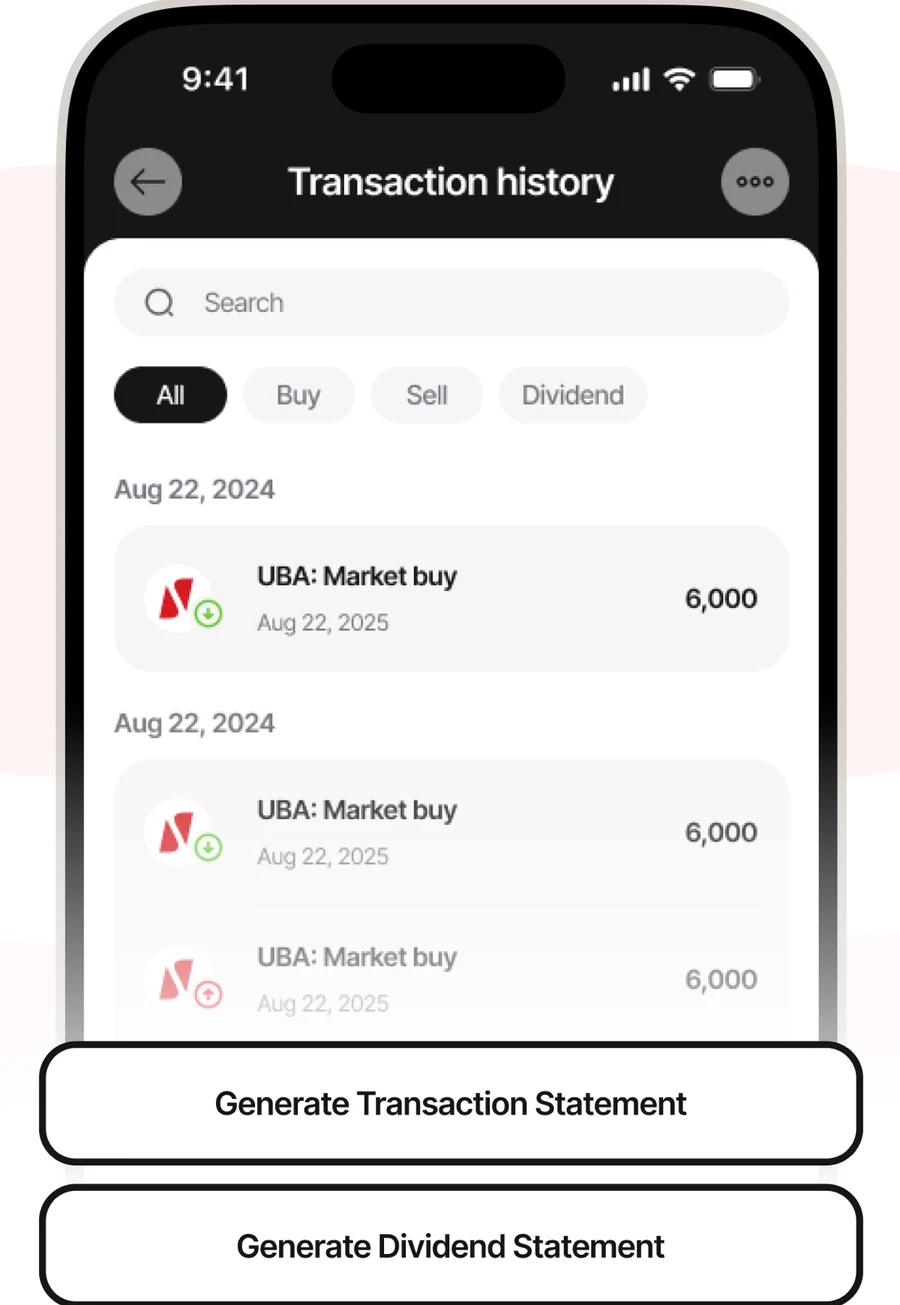 SabiVest transaction history screen