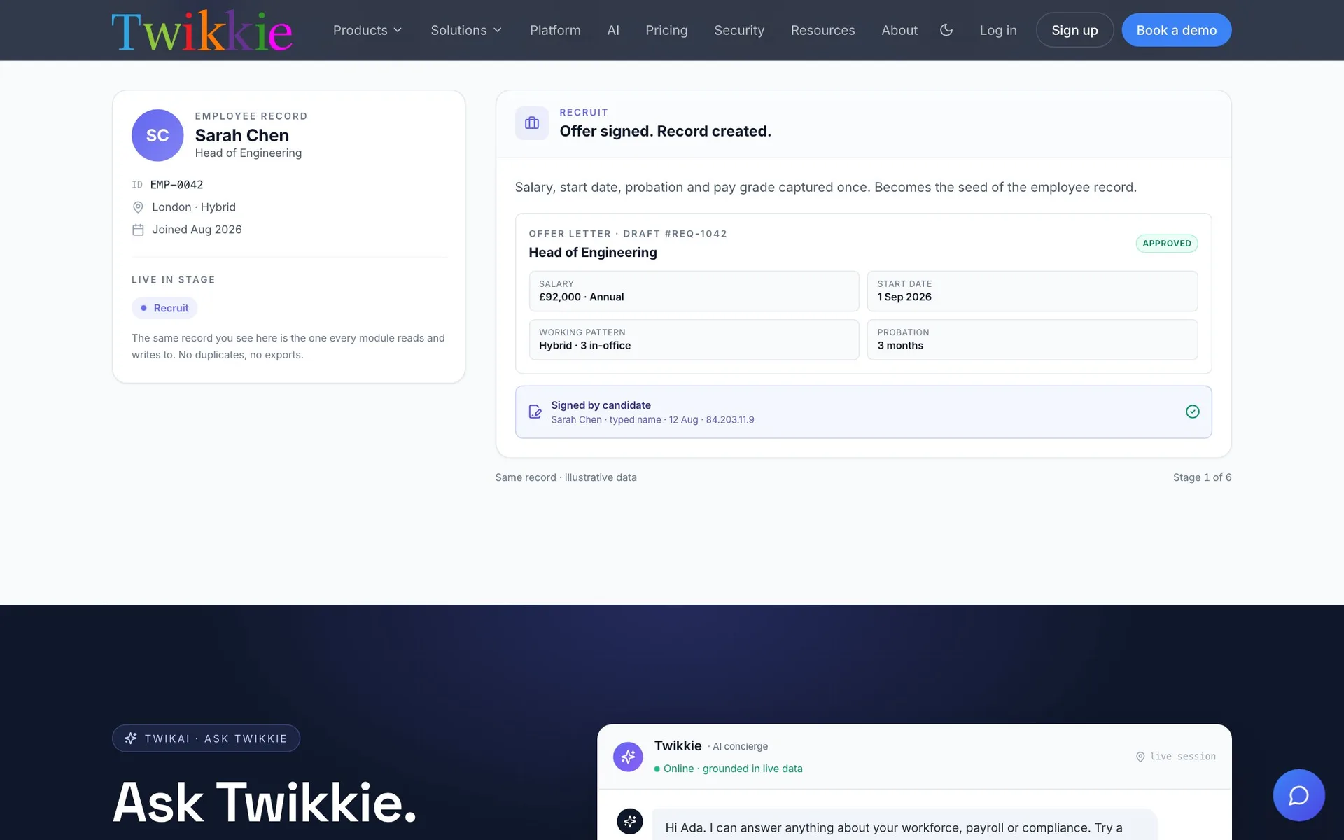Twikkie — an offer letter becomes the seed of an employee record
